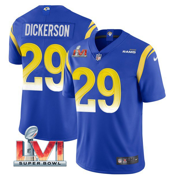 Men's Los Angeles Rams #29 Eric Dickerson 2022 Royal Super Bowl LVI Vapor Limited Stitched Jersey